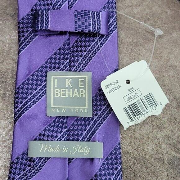 Ike Behar Two-tone Purple Striped Men's 100% Silk Classic Necktie NEW - Picture 2 of 5